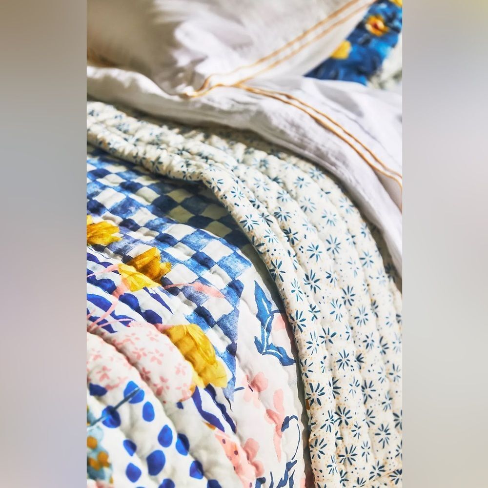 New Anthropologie 100% Cotton Voile Printed Quilt Collection Size King - Picture 3 of 12